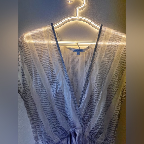 New Blue Island Silver White Wrap Maxi Dress Striped Glitter V Neck Spring - Picture 12 of 16